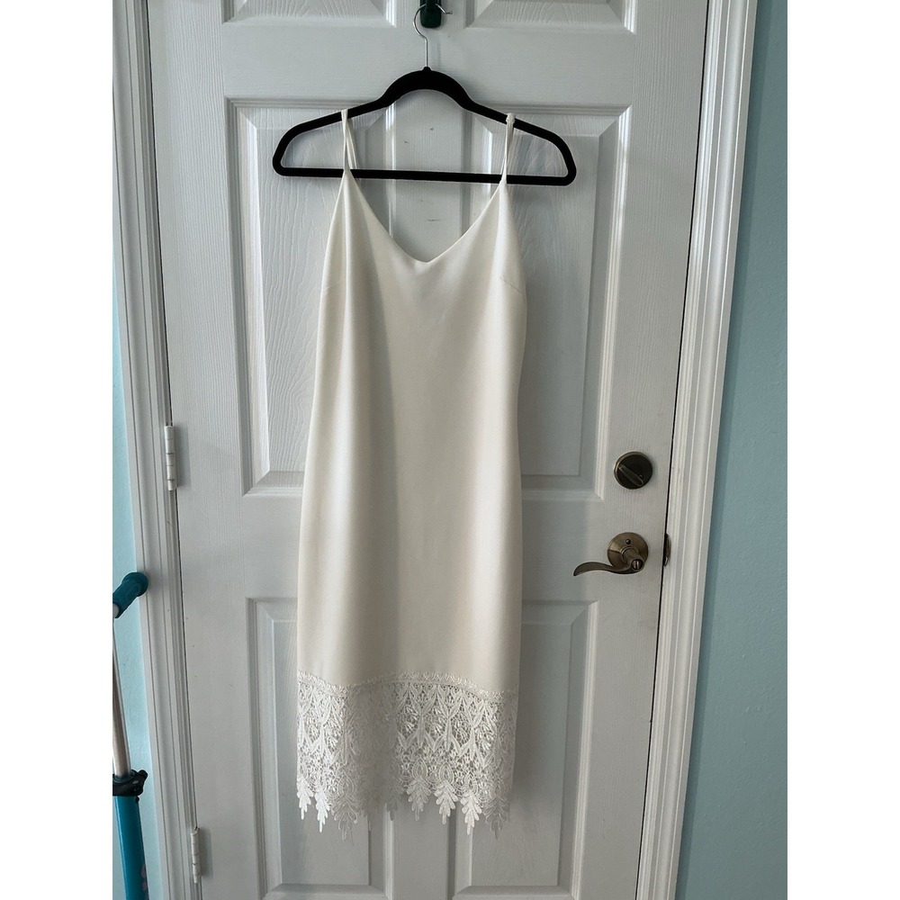 June & Hudson Ivory Lace Hem Slip Midi Dress Spaghetti Strap Size 1
